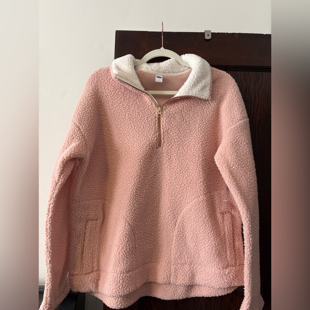 Old Navy Pink and White Sherpa Quarter-Zip Sweater - NWT